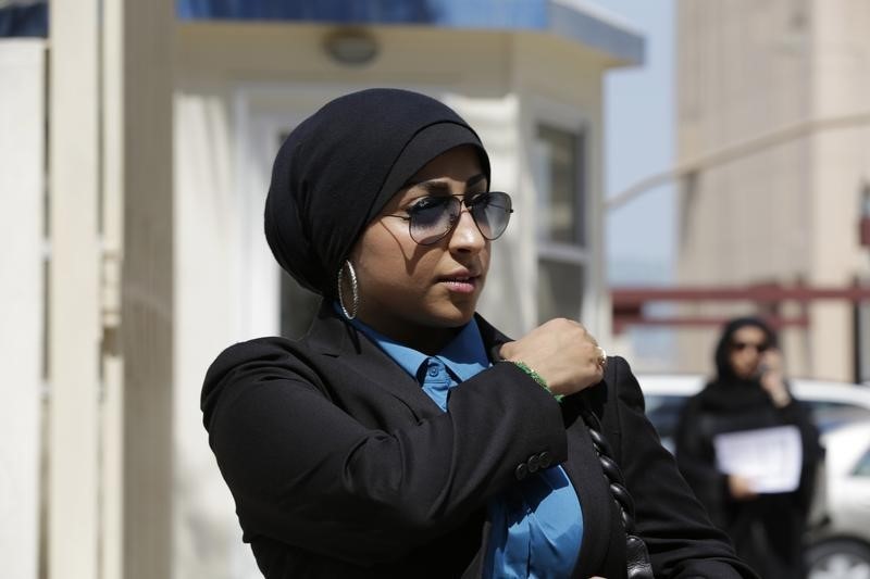 Human rights activist Maryam al-Khawaja arrives for her trial at the Bahrain Court in Manama