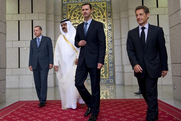 French President Sarkozy, Syria’s President Al-Assad, Qatar’s Emir Sheikh Hamad bin Khalifa al-Thani and Turkish Prime Minister Erdogan meet in Damascus